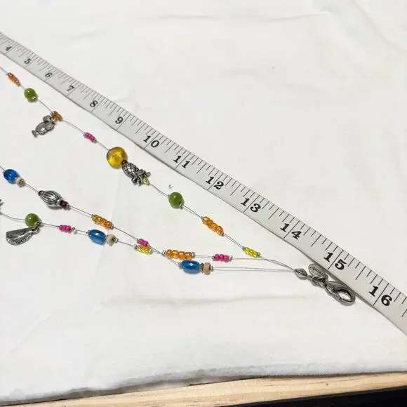 Chicos Beaded Charm Necklace & Earrings Set Cocktail Party Fruit Theme 3 Strand - Picture 5 of 8